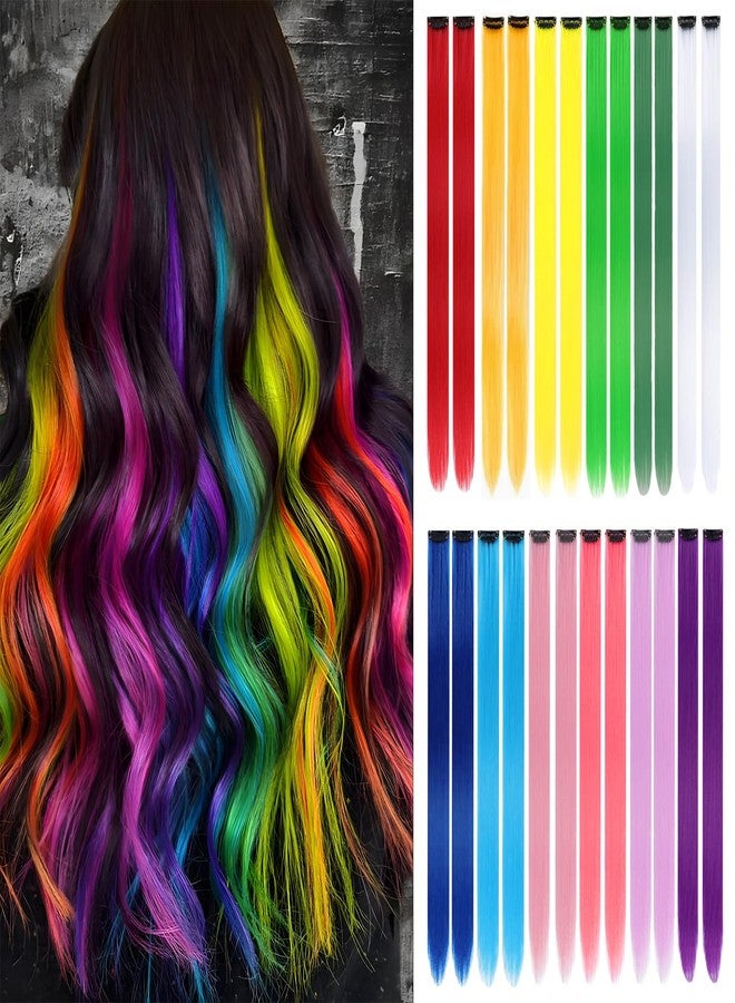 FAYDERS 24 PCS Colored Hair Extensions Clip in - 22 Inch Rainbow Hair for Women Girls - Perfect for Parties, Cosplay, Halloween - Image 1